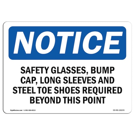 Signmission OSHA Sign, Safety Glasses Bump Cap Long Sleeves And, 5in X 3.5in Decal, 5" W, 3.5" H, Landscape OS-NS-D-35-L-18199